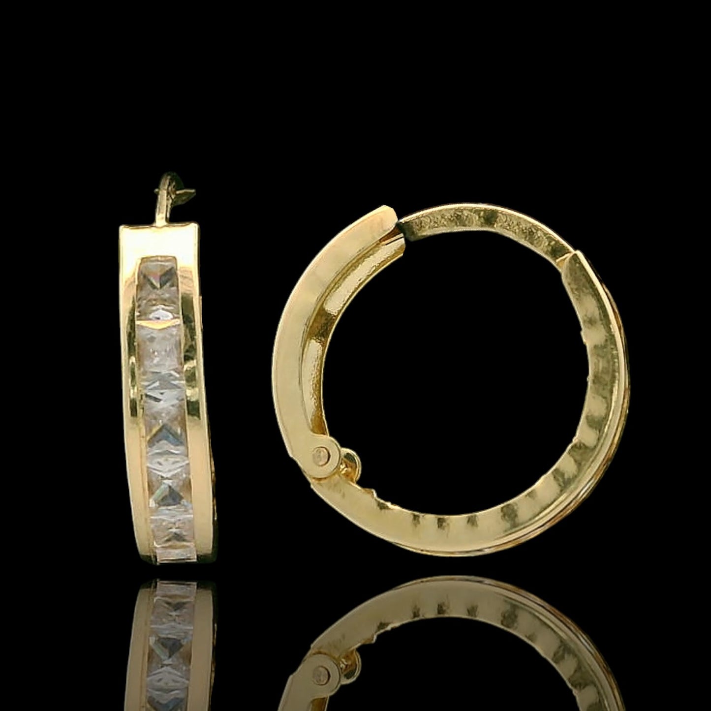 14K Gold CZ Channel Huggie Hoops – (Different Sizes Available)