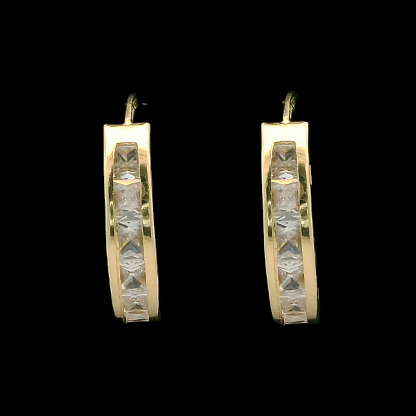 14K Gold CZ Channel Huggie Hoops – (Different Sizes Available)