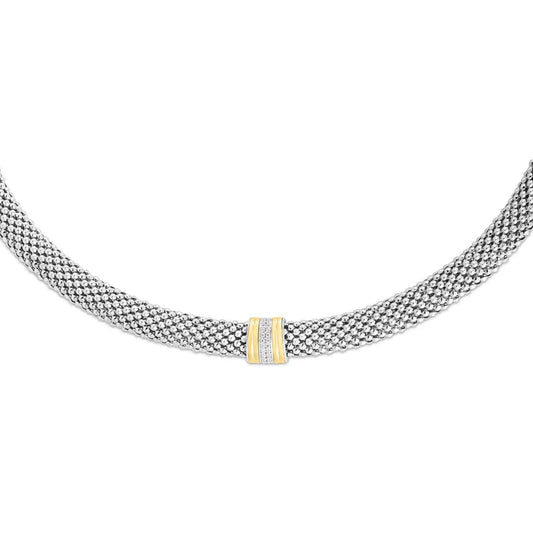Silver, 18K Gold & Diamond Prosecco Necklace