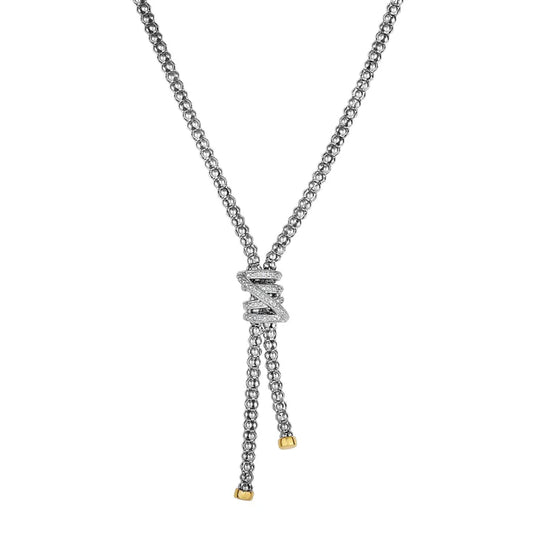 Silver & 18K Gold Prosecco Tally Diamond Lariat Necklace