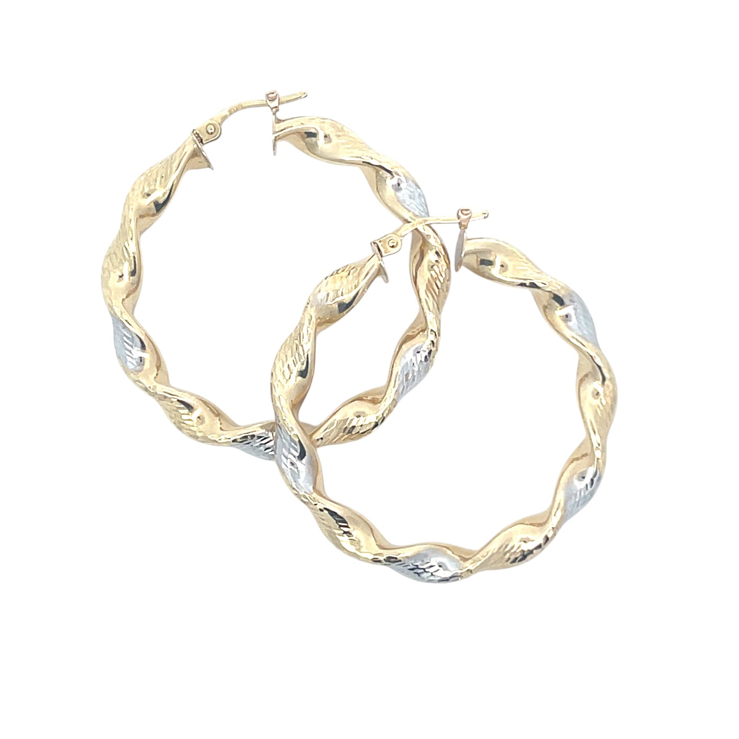 Twisted Two-Tone Diamond-Cut Hoop Earring