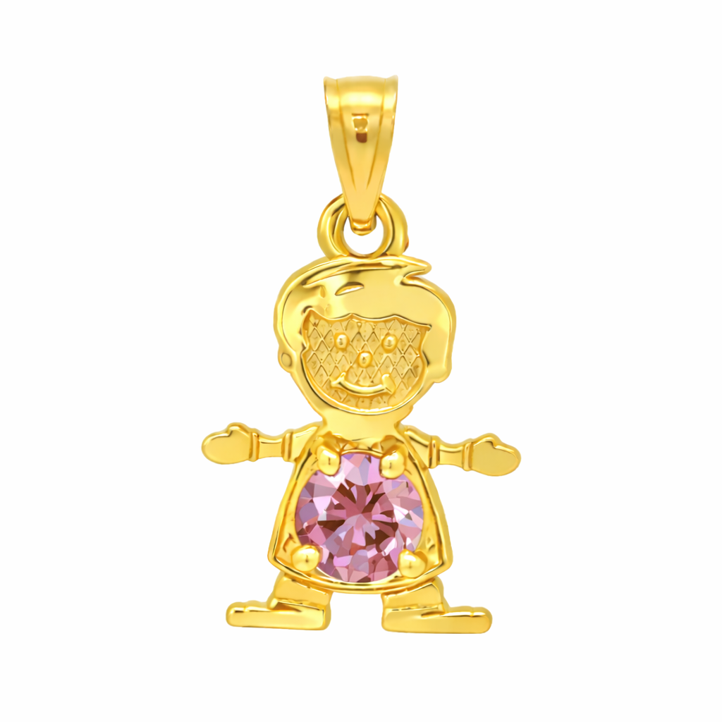 14K Gold Birthstone Boy & Girl Charm Pendants – 17mm CZ Stones by Month